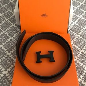 Hermès Reversible Belt Noir/Chocolate with Noir Buckle Size 90 32mm